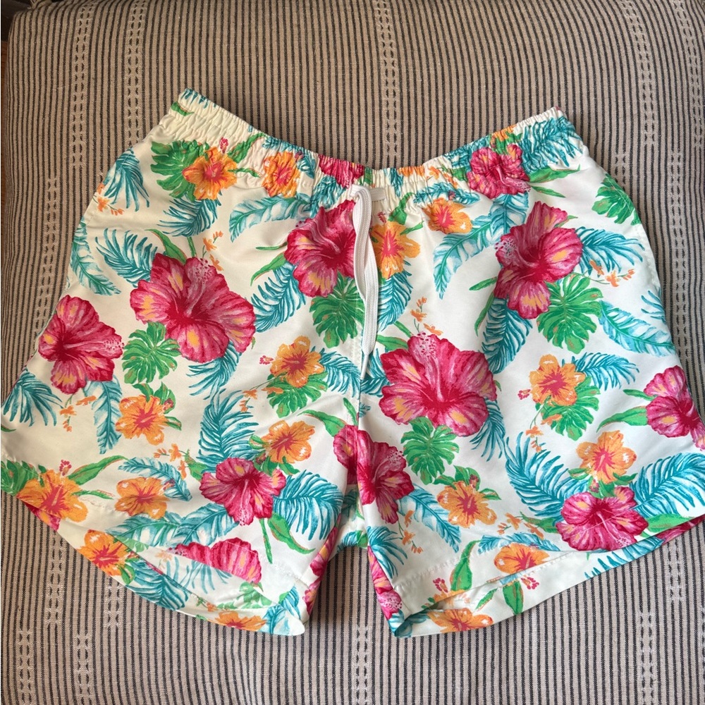 Chubbies Pink and Green Swim Trunks Tropical Vibe
